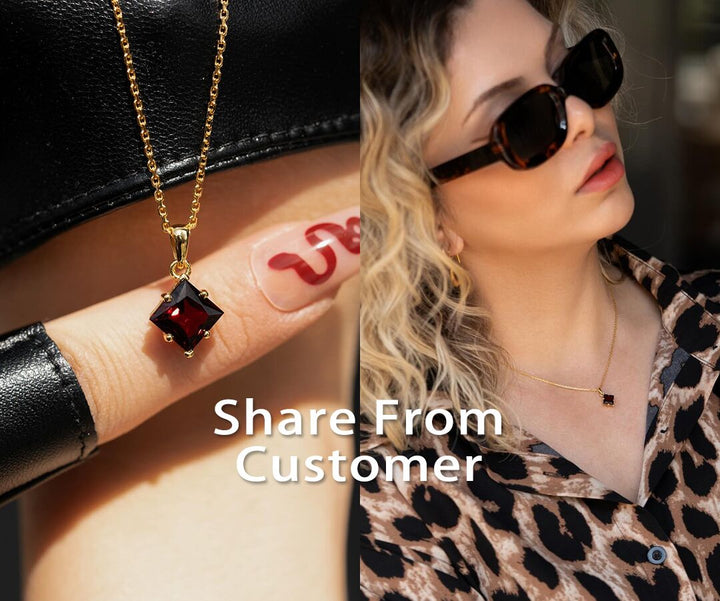 Princess cut red garnet necklace rose gold vintage unique Personalized Solitaire pendant women her gemstone anniversary bridal gift mother