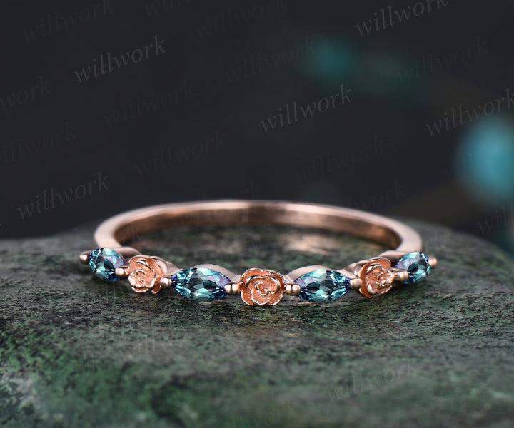 Hexagon Cut September Birthstone Blue Sapphire Engagement Ring Set Leaf Flower Vine Twig Branch Nature Inspired Ring Alexandrite 2pcs Bridal Ring Set