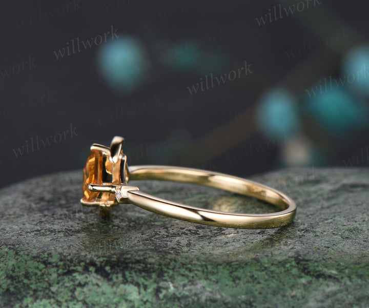 Delicate Kite Cut November Birthstone Natural Citrine Engagement Ring Blue Topaz Cluster Star Moon Wedding Ring Seven Stone Bridal Jewelry Gift