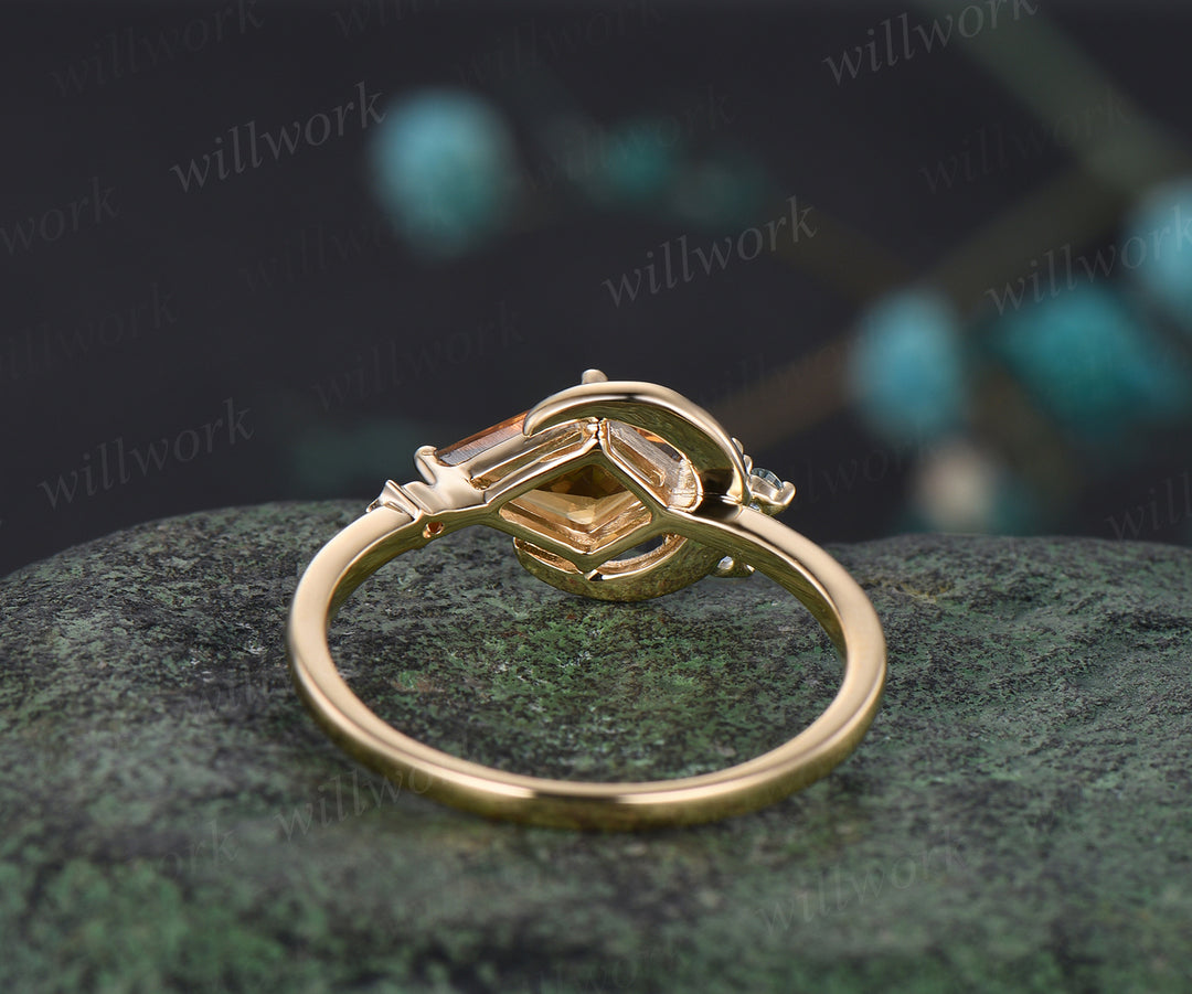 Delicate Kite Cut November Birthstone Natural Citrine Engagement Ring Blue Topaz Cluster Star Moon Wedding Ring Seven Stone Bridal Jewelry Gift
