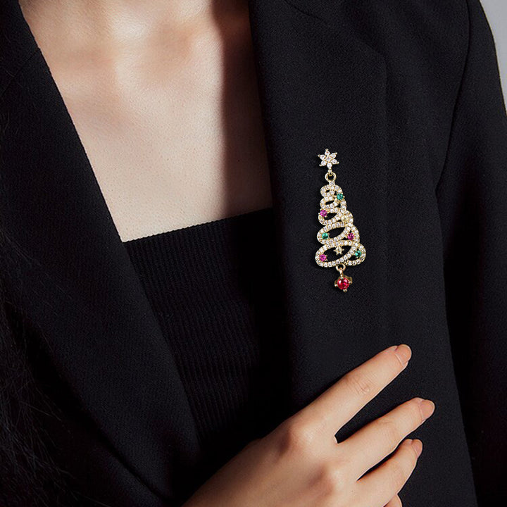 Christmas Tree Brooch Round Ruby Emerald Lapel Pin Pave Moissanie Jewelry Xmas Gift for Women