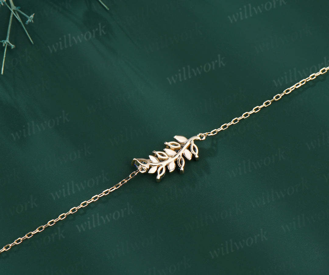 Marquise pear alexandrite leaf bracelet for women nature inspired color change gemstone jewelry