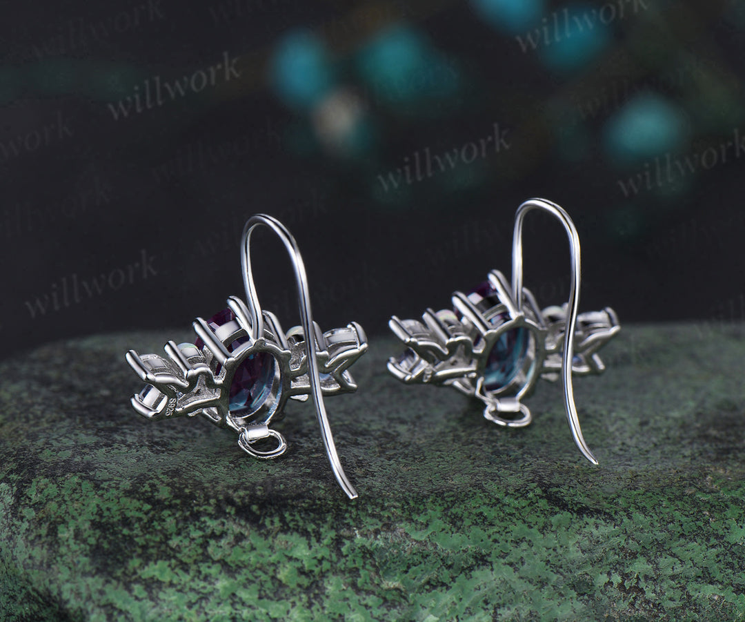 Oval cut alexandrite Stud Earrings white gold cluster opal moissanite Earrings women anniversary gifts