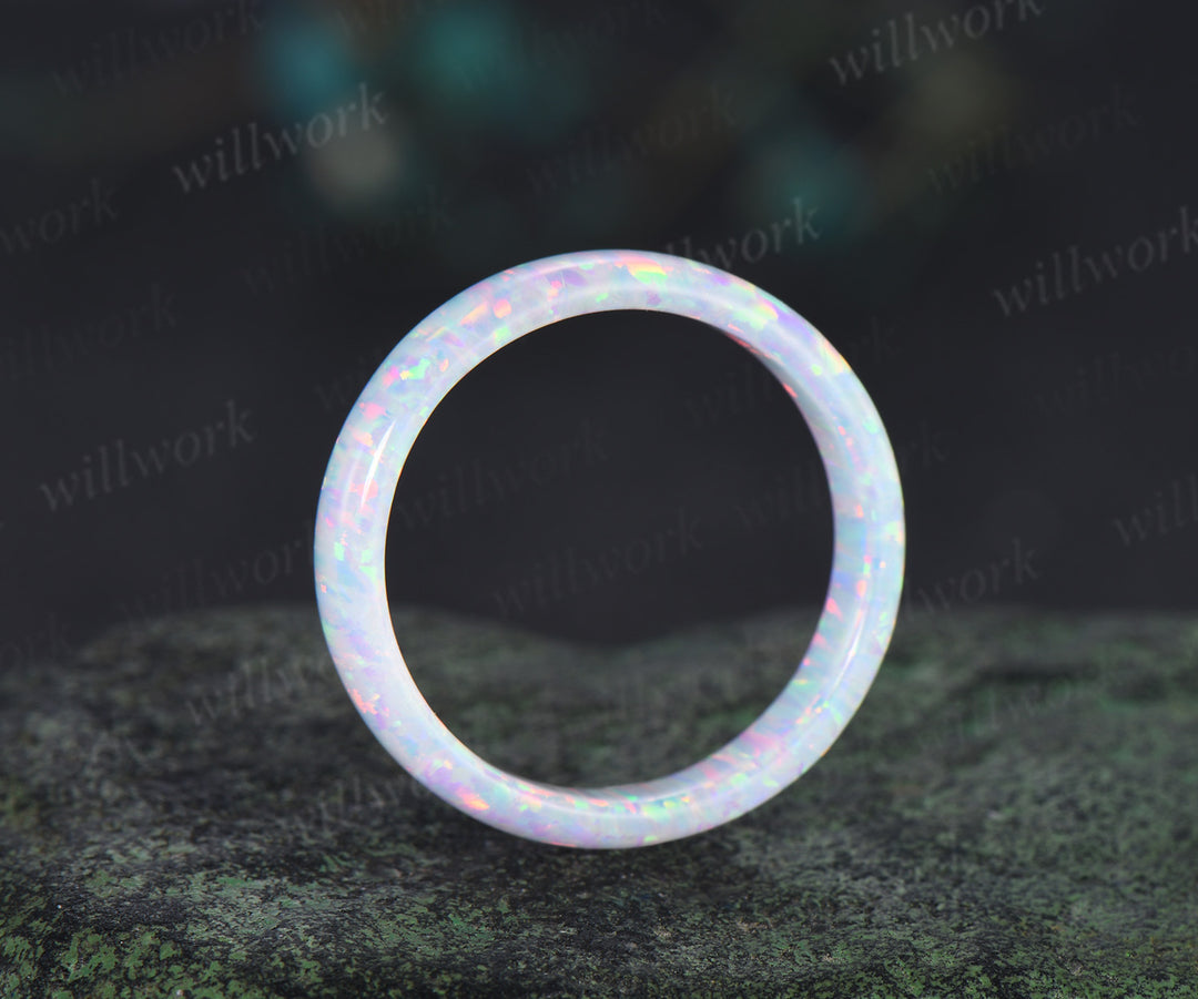 5mm White opal full eternity wedding band solitaire minimalist men band rough stone ring anniversary birthday gifts for him women