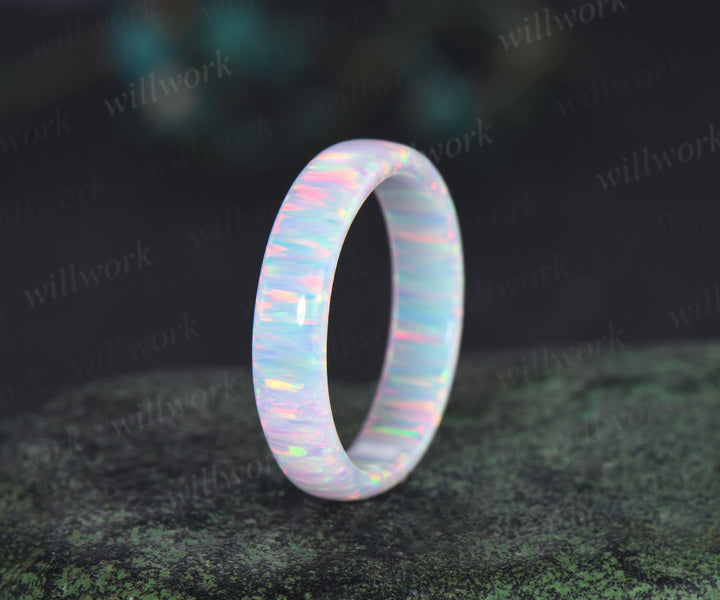 5mm White opal full eternity wedding band solitaire minimalist men band rough stone ring anniversary birthday gifts for him women