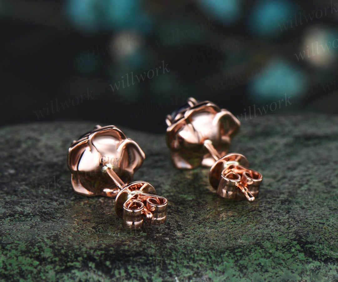 Round cut alexandrite stud earrings14k rose gold Floral flower 5 prong earrings anniversary gift for women