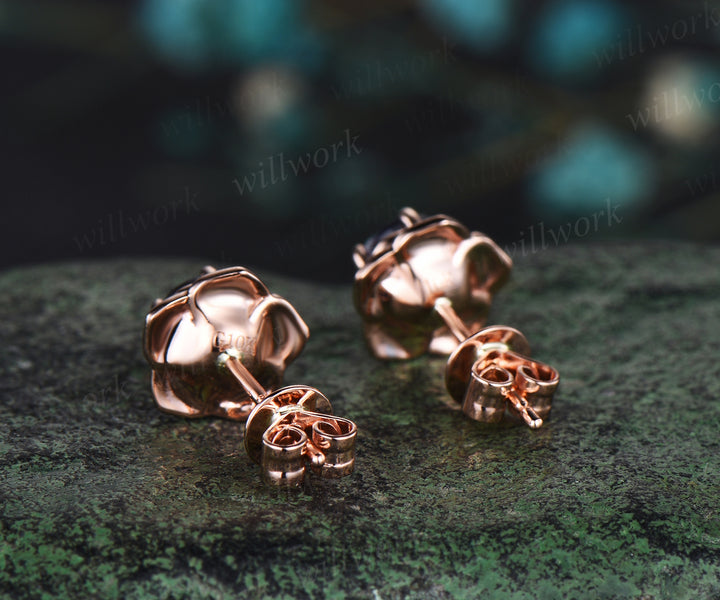 Round cut alexandrite stud earrings14k rose gold Floral flower 5 prong earrings anniversary gift for women