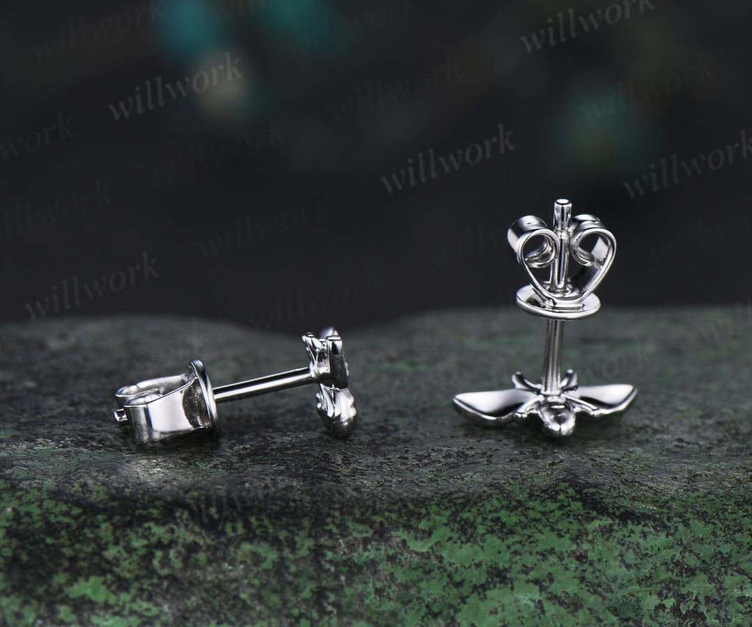 Cute bee stud earrings nature-inspired solid 14k white gold piercing earrings unique insect jewelry gifts for her