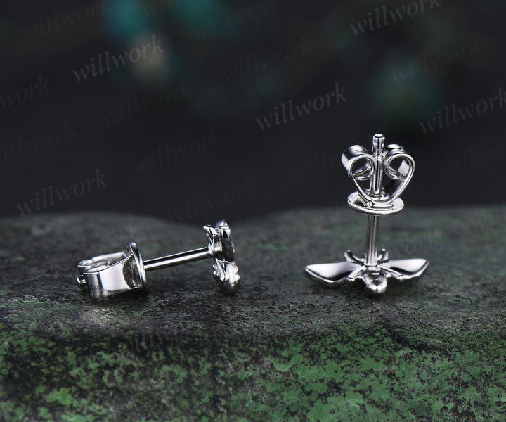 Cute bee stud earrings nature-inspired solid 14k white gold piercing earrings unique insect jewelry gifts for her