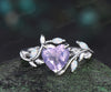 Vintage heart Lavender amethyst engagement ring white gold leaf branch opal nature inspired ring anniversary birthday gifts