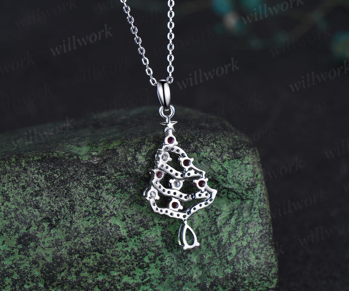 Pear Cut Alexandrite Necklace Ruby Emerald Moissanite Christmas Tree Pendant Xmas Gift for Women
