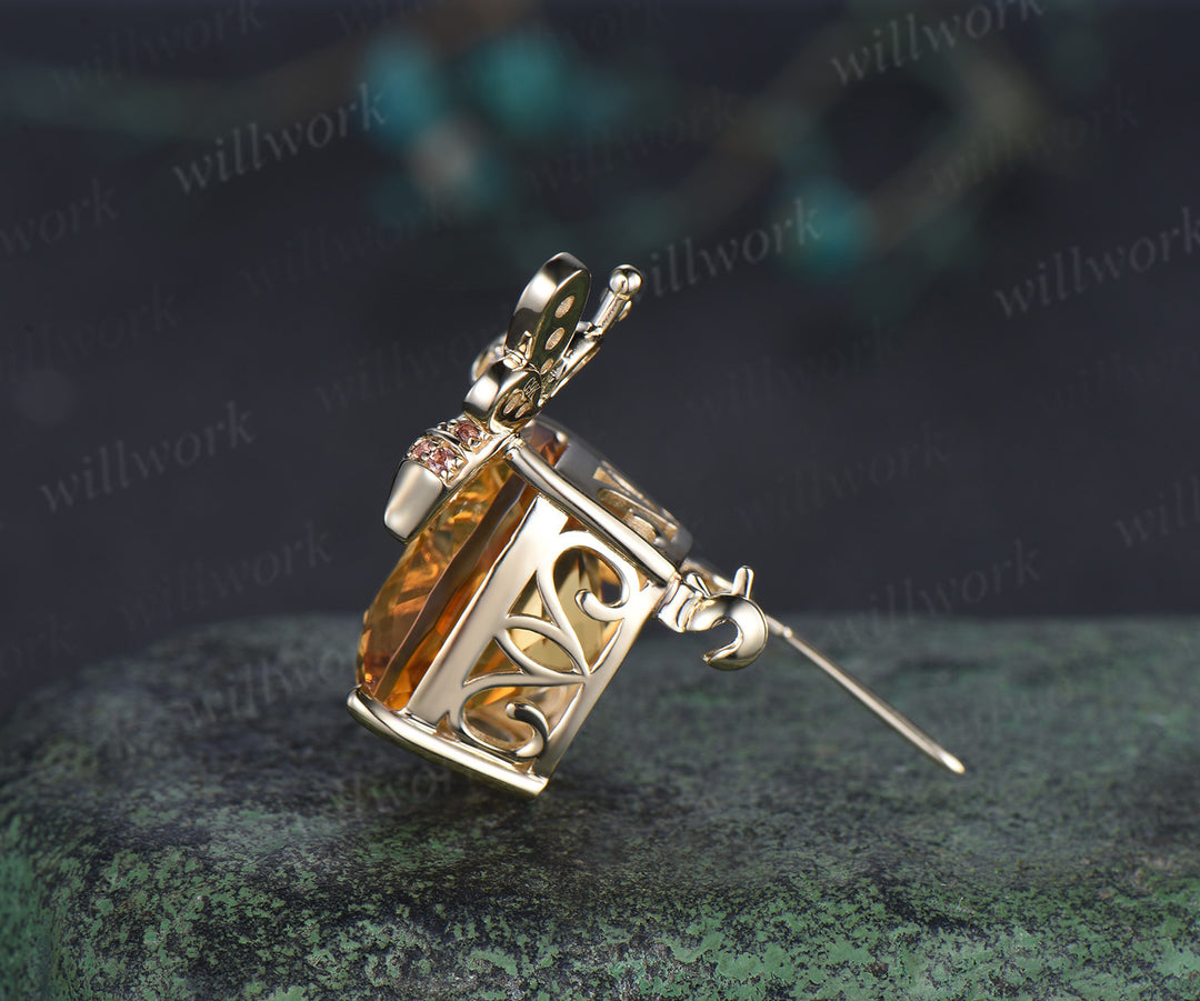 Cushion citrine bumblebee brooch pave moissanites pink tourmalines lapel pins cute bee brooch jewelry gifts for women