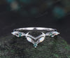 Curved marquise opal moss agate wedding band nature inspired twig branches band white gold stacking ring for women