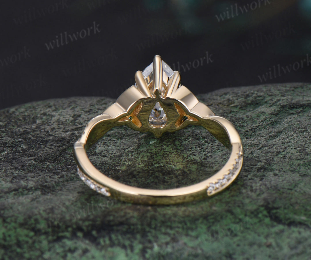 Vintage pear shape IGI lab-grown diamond engagement ring solid 14k yellow gold Celtic knot emerald diamond promise wedding ring women jewelry