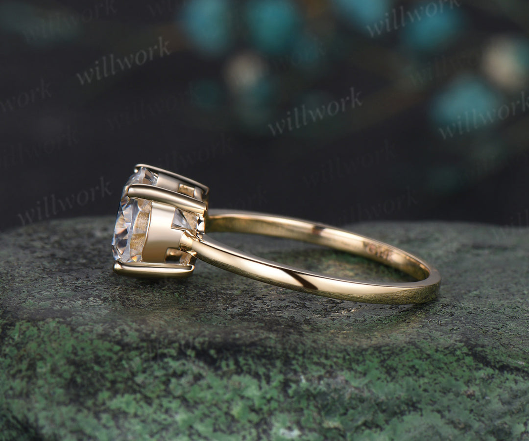 3ct oval cut moissanite engagement ring 14k yellow gold Solitaire East To West unique wedding promise ring women