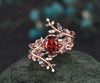 Vintage oval garnet engagement ring nature inspired leaf amethyst ring wedding band enhancer twisted bridal ring set women