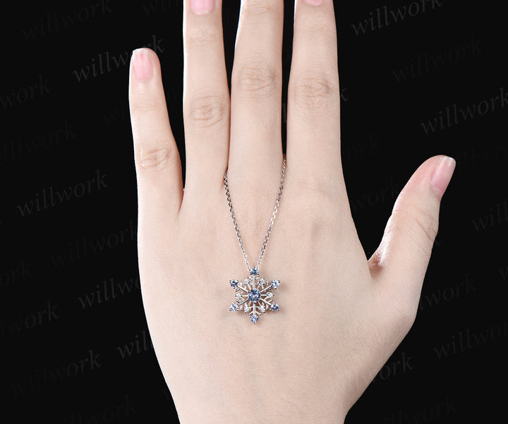 Christmas Snowflake Necklace Earrings Set Christmas Atmosphere Jewelry with a snow blue topaz Christmas Eve Jewelry Gifts for her