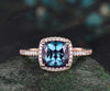 Cushion cut Alexandrite engagement ring solid 14k rose gold half eternity halo diamond wedding promise ring women jewelry