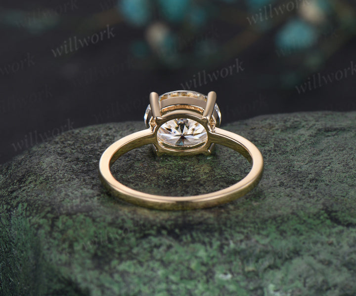 3ct oval cut moissanite engagement ring 14k yellow gold Solitaire East To West unique wedding promise ring women