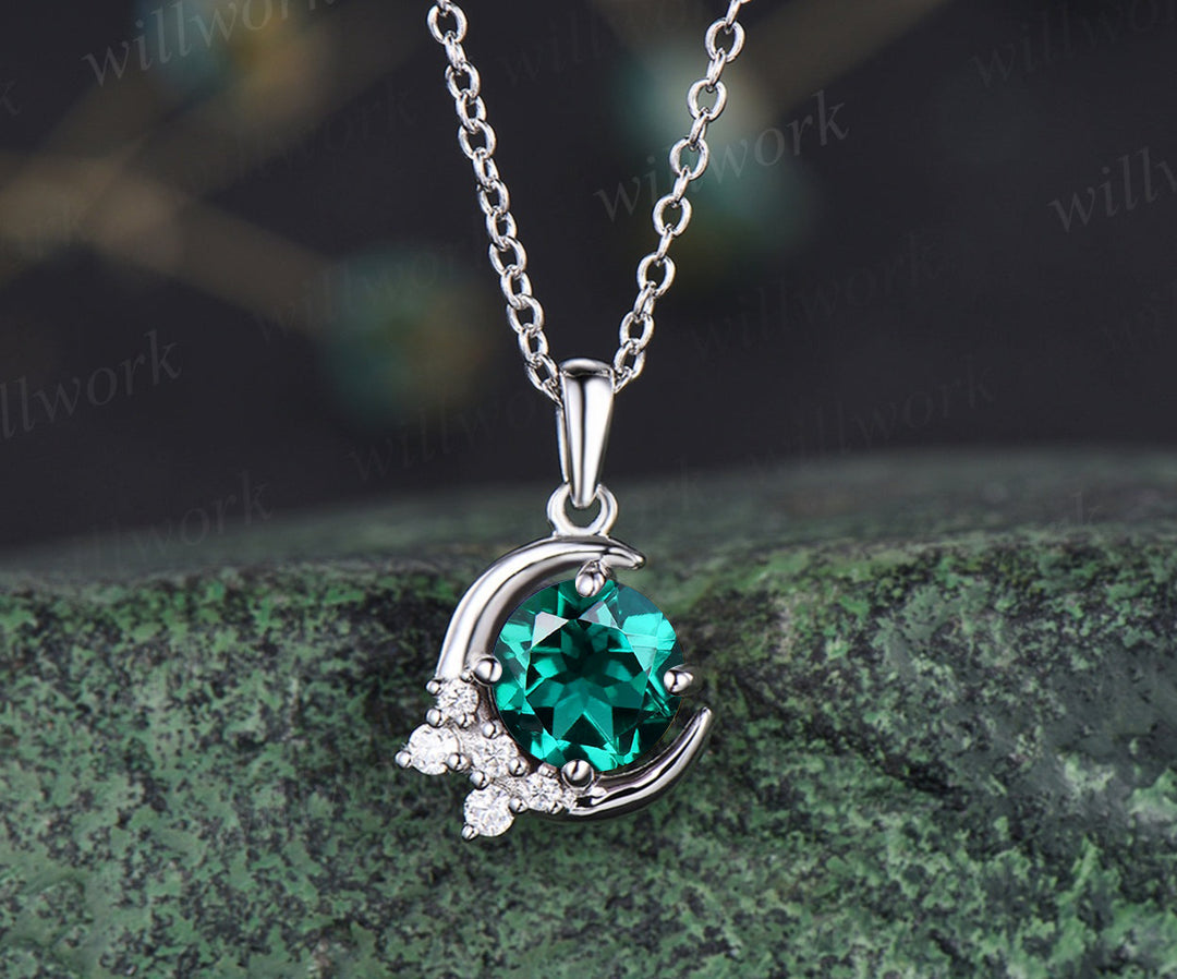 Vintage Silver Emerald Necklaces Vintage Emerald Pendant Crescent