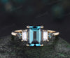 Emerald cut alexandrite Engagement Ring 14k yellow gold Baguette cut Moissanite Five Stone Ring women
