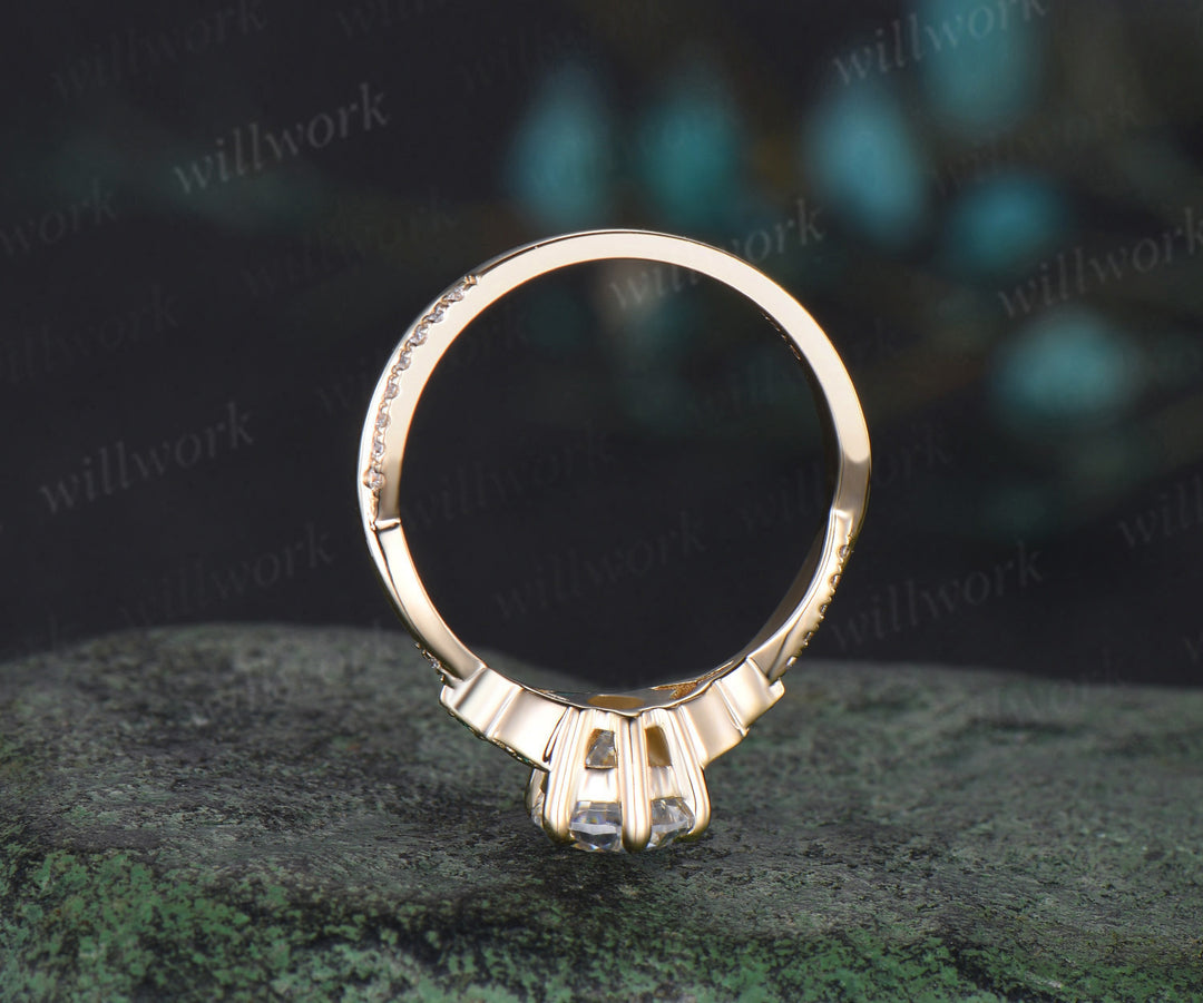 Vintage pear shape IGI lab-grown diamond engagement ring solid 14k yellow gold Celtic knot emerald diamond promise wedding ring women jewelry