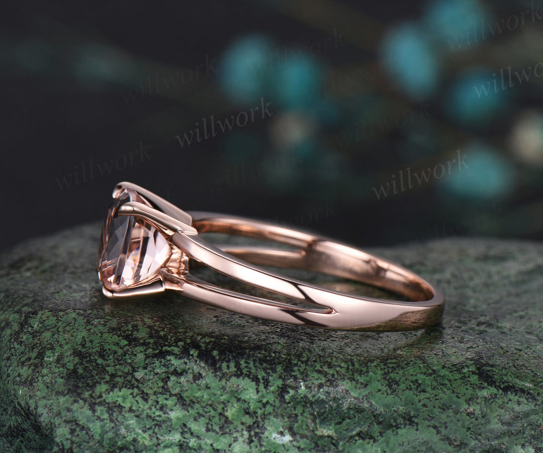 14k rose gold Cushion Cut Morganite Engagement Ring pink jewelry Unique Ring For Her