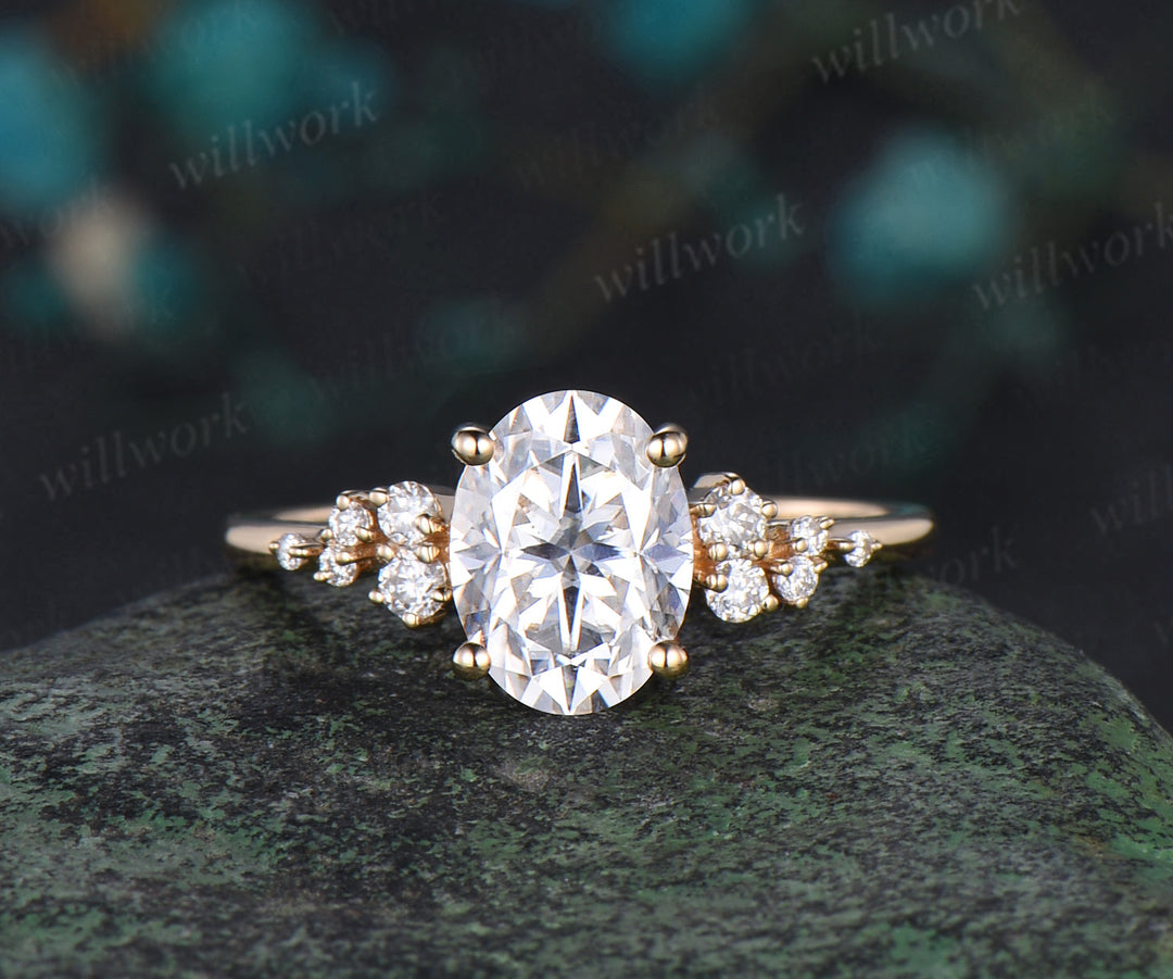 Oval cut moissanite engagement ring 14k yellow gold snowdrift diamond ring vintage unique wedding bridal ring set women