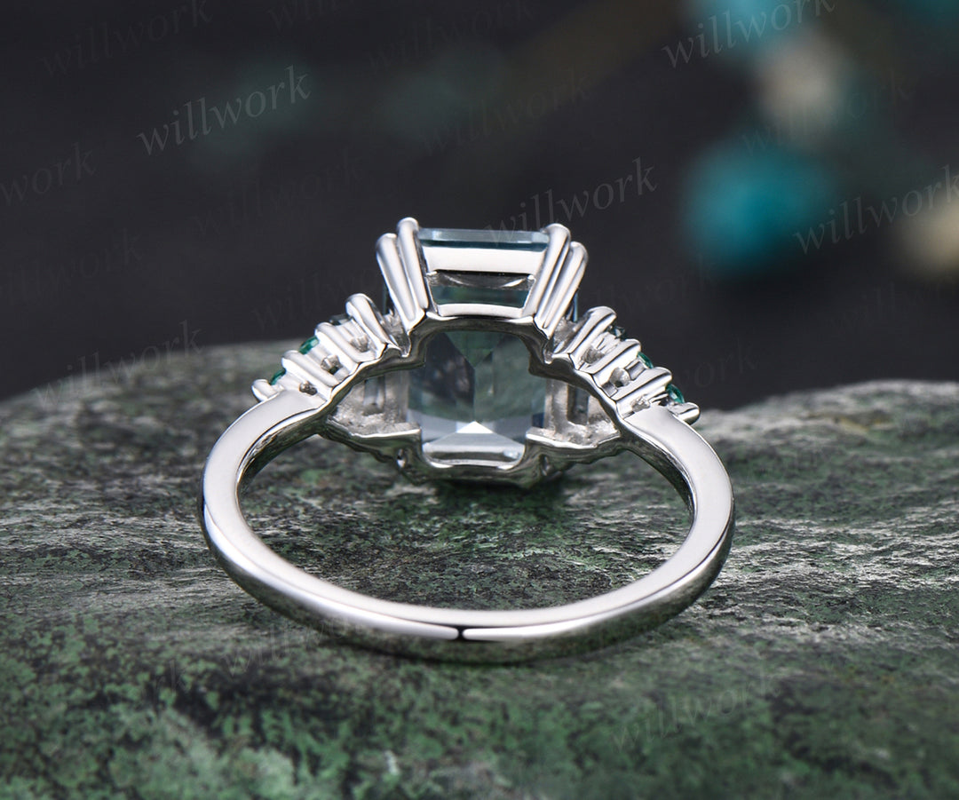 Emerald cut aquamarine engagement ring art deco emeralds ring twisted white gold promise wedding ring for women