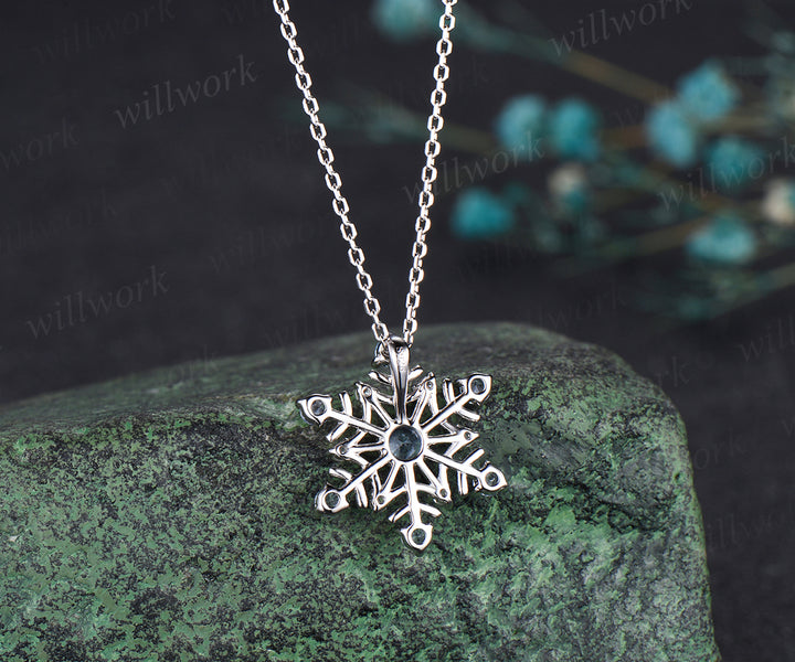 Christmas Snowflake Necklace Earrings Set Christmas Atmosphere Jewelry with a snow blue topaz Christmas Eve Jewelry Gifts for her