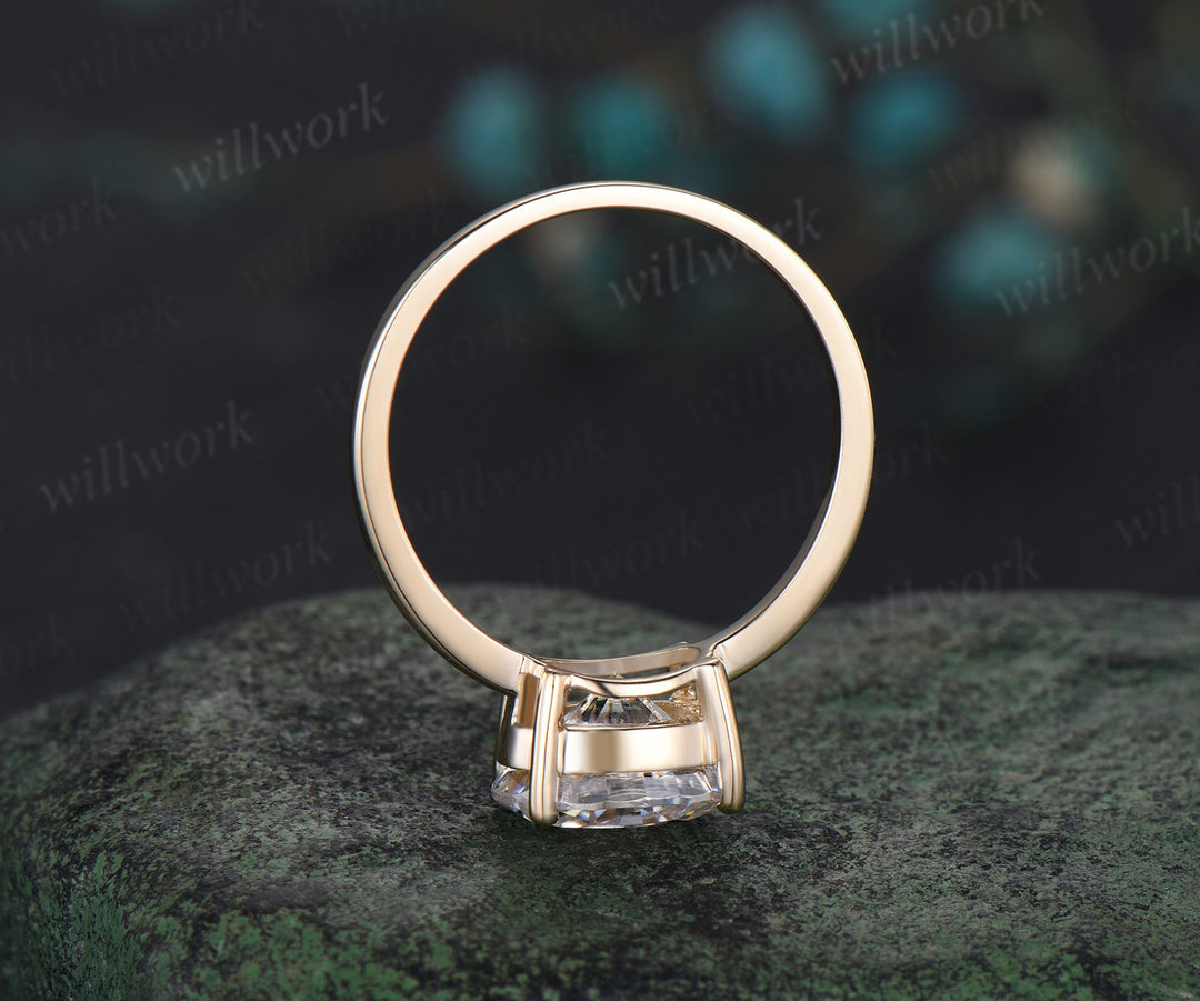 3ct oval cut moissanite engagement ring 14k yellow gold Solitaire East To West unique wedding promise ring women