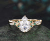 Vintage pear shape IGI lab-grown diamond engagement ring solid 14k yellow gold Celtic knot emerald diamond promise wedding ring women jewelry