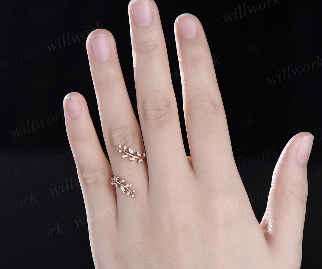 Vintage oval IGI lab grown diamond engagement ring nature inspired leaf branch ring wedding band enhancer twisted bridal ring set