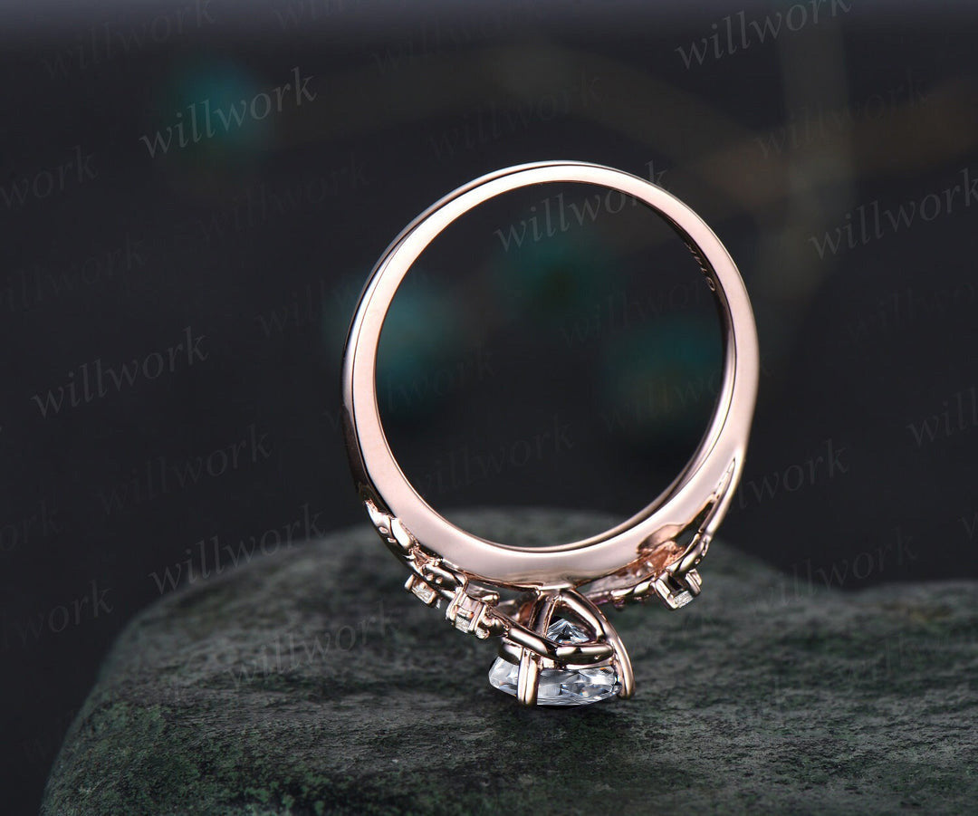 Pear IGI Lab Grown Diamond Engagement Ring Twig Leaf Nature Inspired Ring