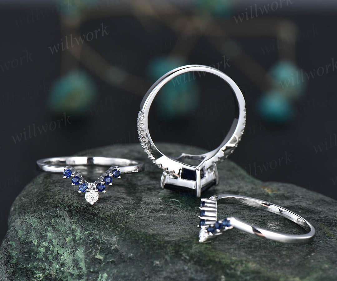 3pcs sapphire bridal ring set unique princess cut sapphire engagement ring set white gold vintage infinity diamond ring dainty for women