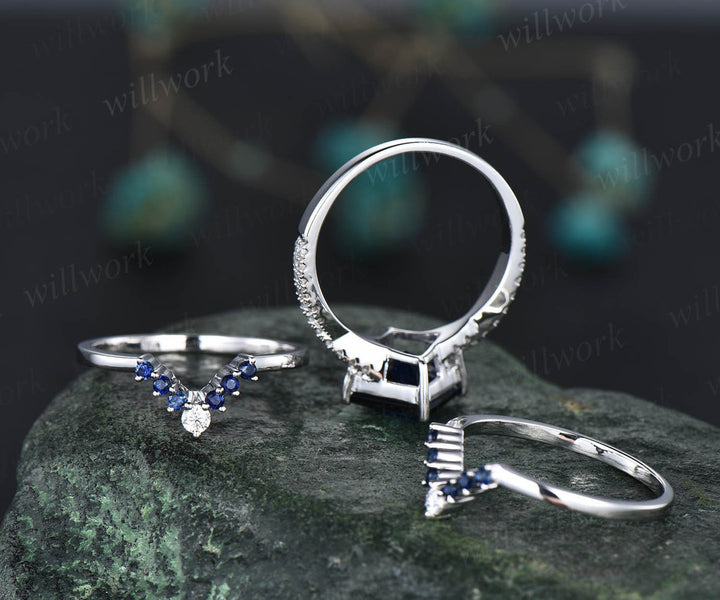 3pcs sapphire bridal ring set unique princess cut sapphire engagement ring set white gold vintage infinity diamond ring dainty for women
