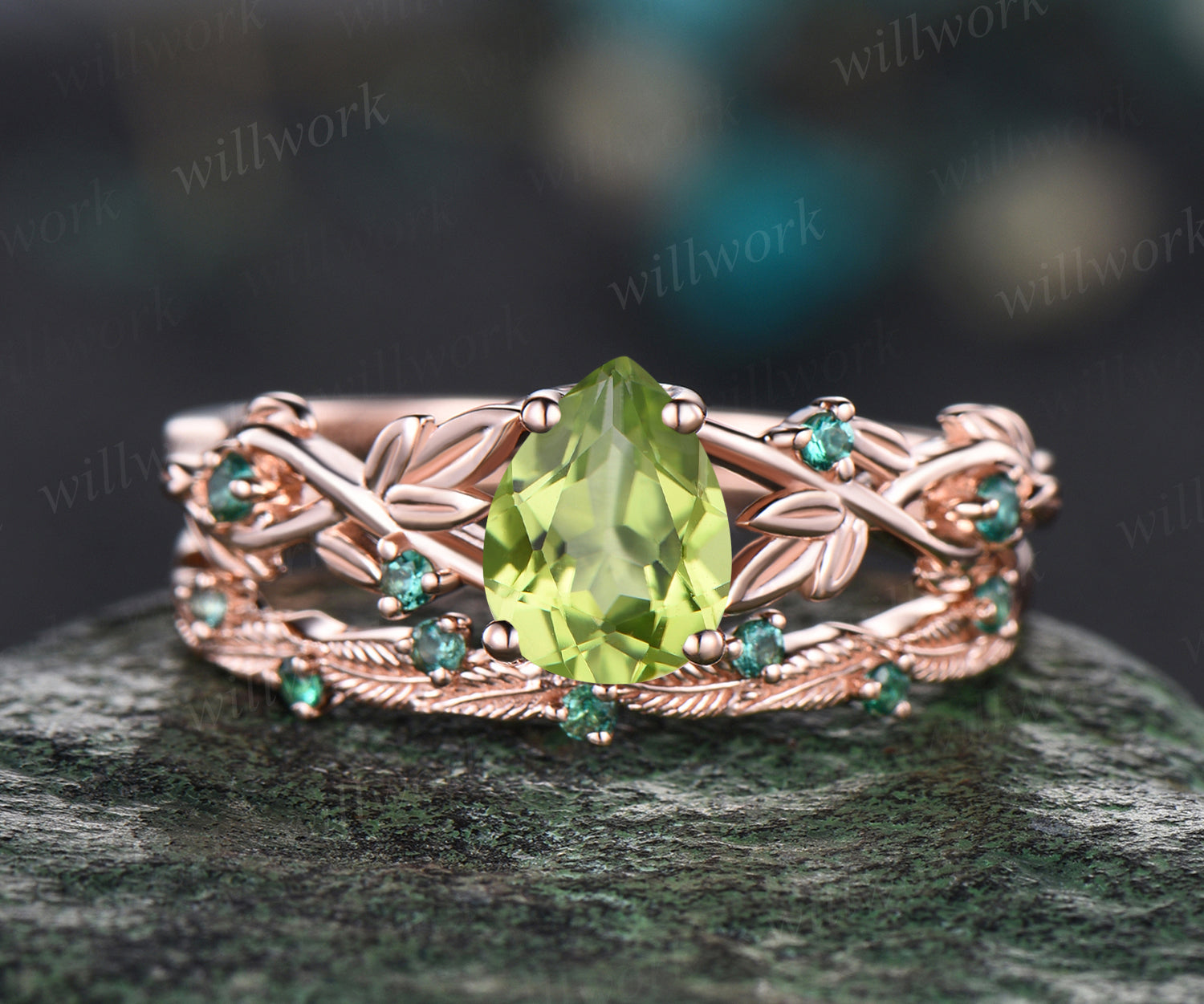 Rose gold peridot engagement on sale ring