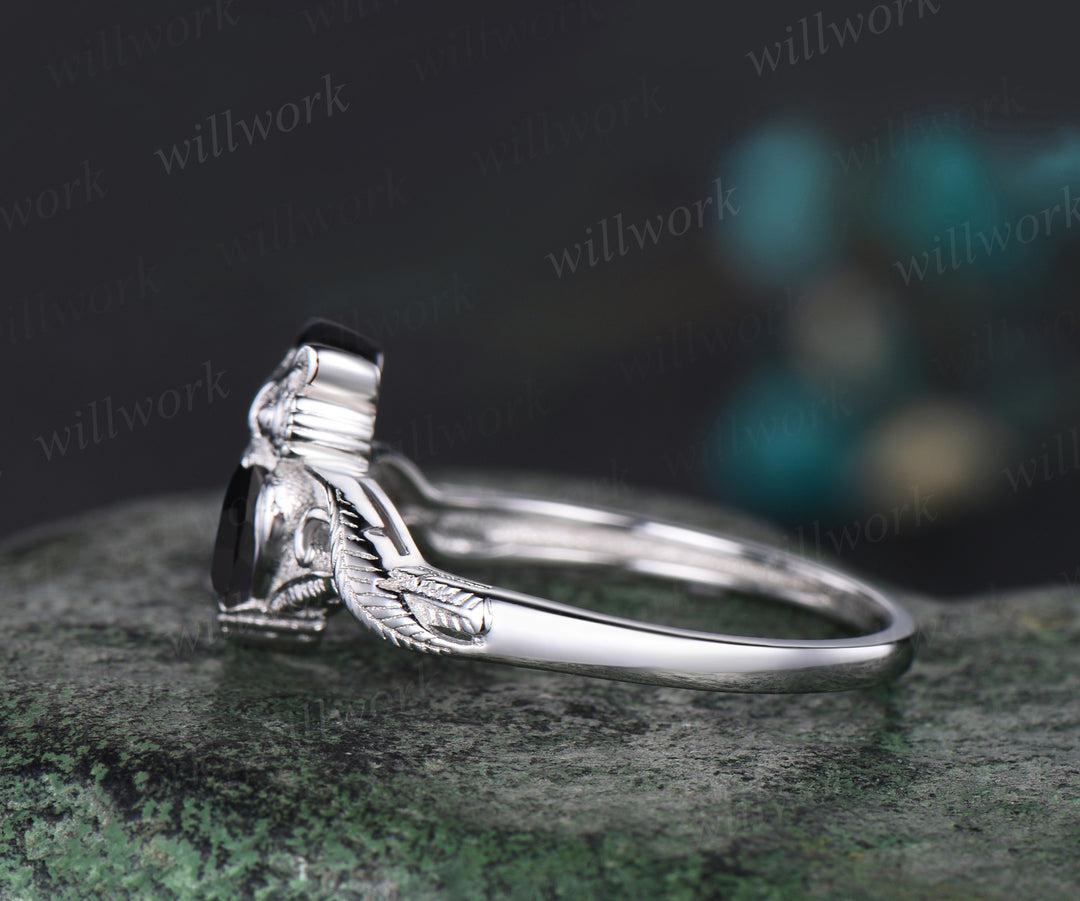 Unique Branch Twig Vine Owl Engagement Ring Round Black Onyx Wedding Ring Cute Owl Antique Nature Inspired Black Onyx Jewelry