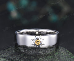 Unique sun round cut citrine men ring solitaire crystal bezel setting men engagement ring anniversary birthday gifts for him