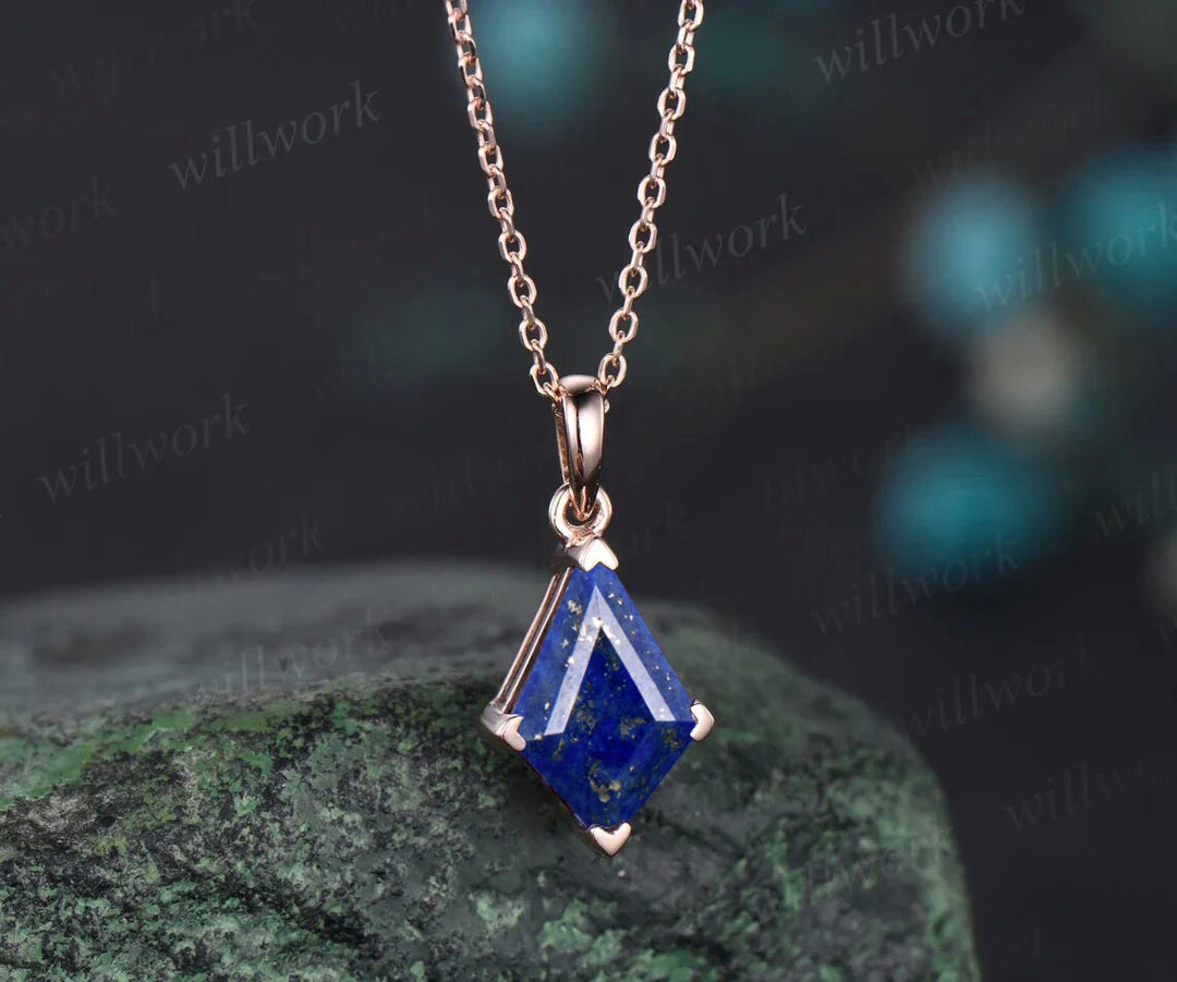 Kite lapis lazuli necklace solid 14k 18k rose gold vintage unique Personalized pendant women her wedding anniversary bridal gift mother