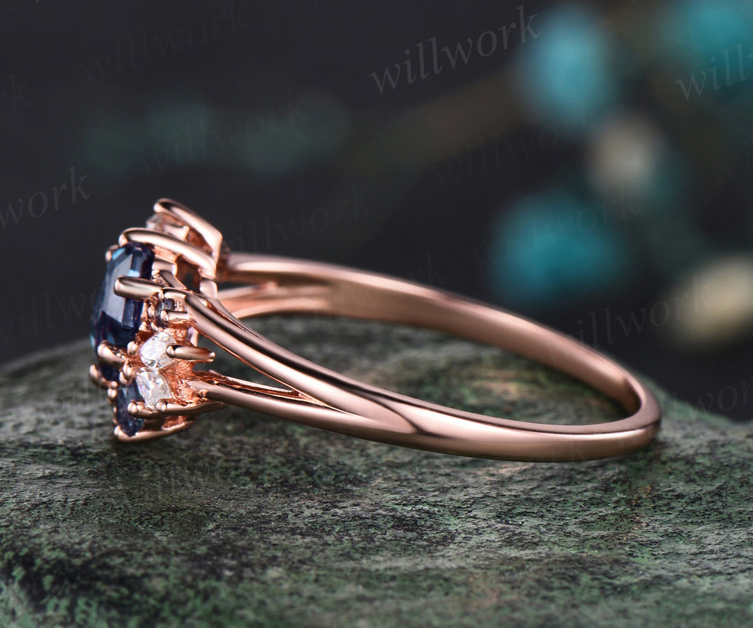 Unique Hexagon Cut Alexandrite Engagement Ring June Birthstone Alexandrite Moissante Diamond Main Ring Bridal Promise Gift For Women