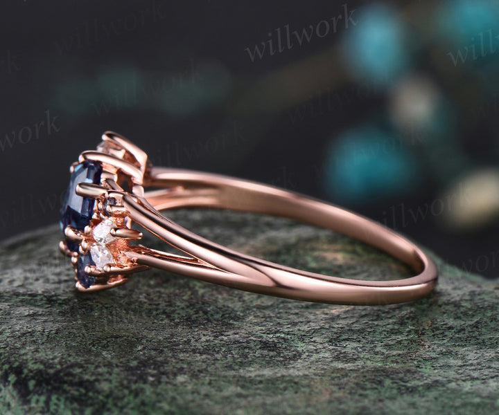 Unique Hexagon Cut Alexandrite Engagement Ring June Birthstone Alexandrite Moissante Diamond Main Ring Bridal Promise Gift For Women