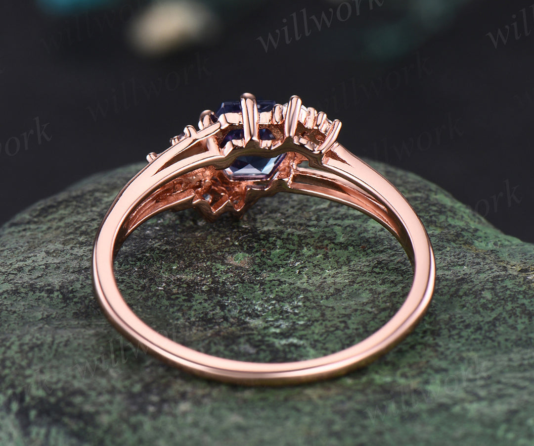Unique Hexagon Cut Alexandrite Engagement Ring June Birthstone Alexandrite Moissante Diamond Main Ring Bridal Promise Gift For Women