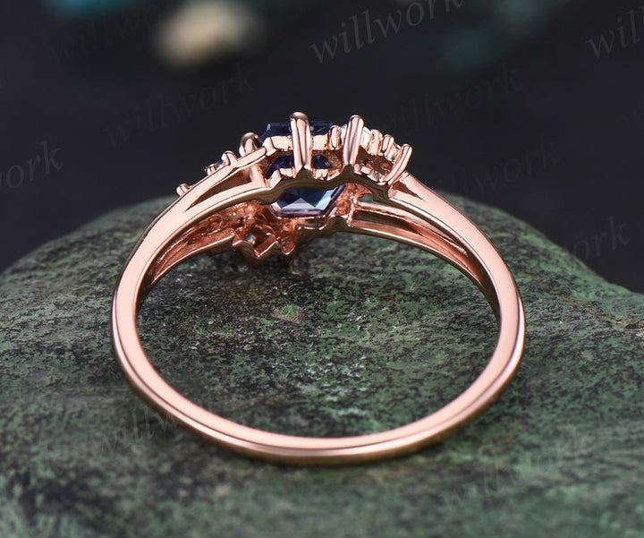 Unique Hexagon Cut Alexandrite Engagement Ring June Birthstone Alexandrite Moissante Diamond Main Ring Bridal Promise Gift For Women