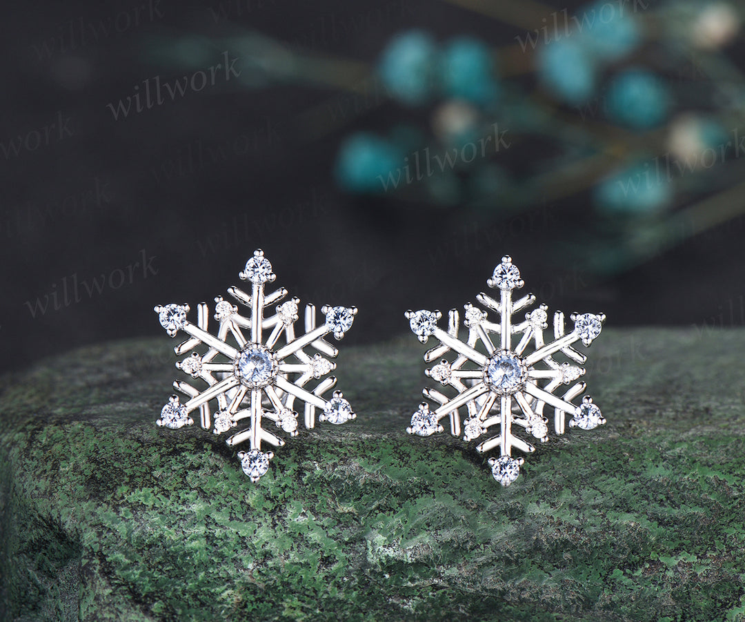 Christmas Snowflake Earrings Christmas Atmosphere Jewelry blue topaz with perfect 925 sterling silver Christmas Eve Jewelry Gifts for her