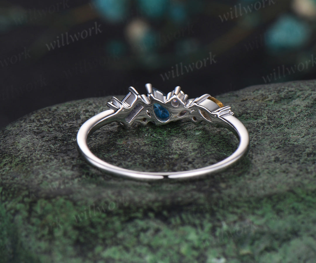 14k white gold pear London blue topaz alexandrite opal citrine moissanite wedding band Multi-Stone Ring anniversary engagement ring gift