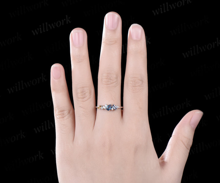 14k white gold pear London blue topaz alexandrite opal citrine moissanite wedding band Multi-Stone Ring anniversary engagement ring gift