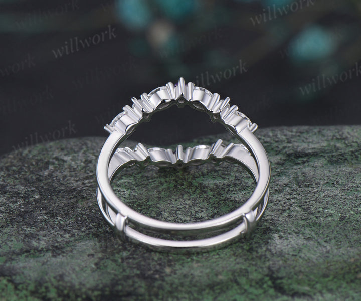 Double curved diamond wedding band enhancer wraps solid 14k white gold amethyst wedding ring band women anniversary gift