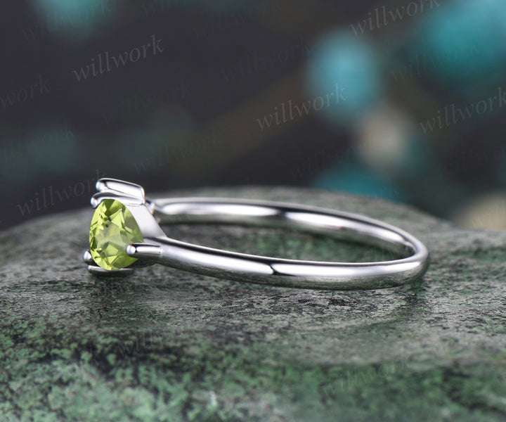 Minimalist Pear Cut August Birthstone Natural Peridot Ring Unique Rose Flower Floral Leaf Wedding Band Marquise Emerald Green Gemstone Promise Ring Delicate Jewelry Gift