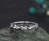 Unique Natural Amethyst Alexandrite Wedding Band Leaf 14k Rose Gold Stacking Vintage Dainty Wedding Ring Band Women Anniversary Ring Gift